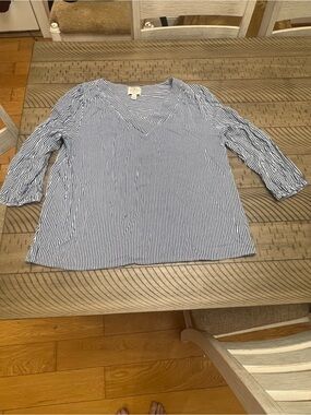 St. John's Bay Navy and White Striped V-Neck Blouse